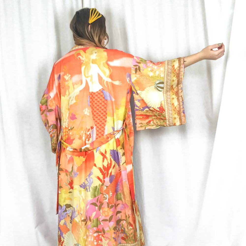 NWT Mermaid Kimono Peach & Yellow Size Small